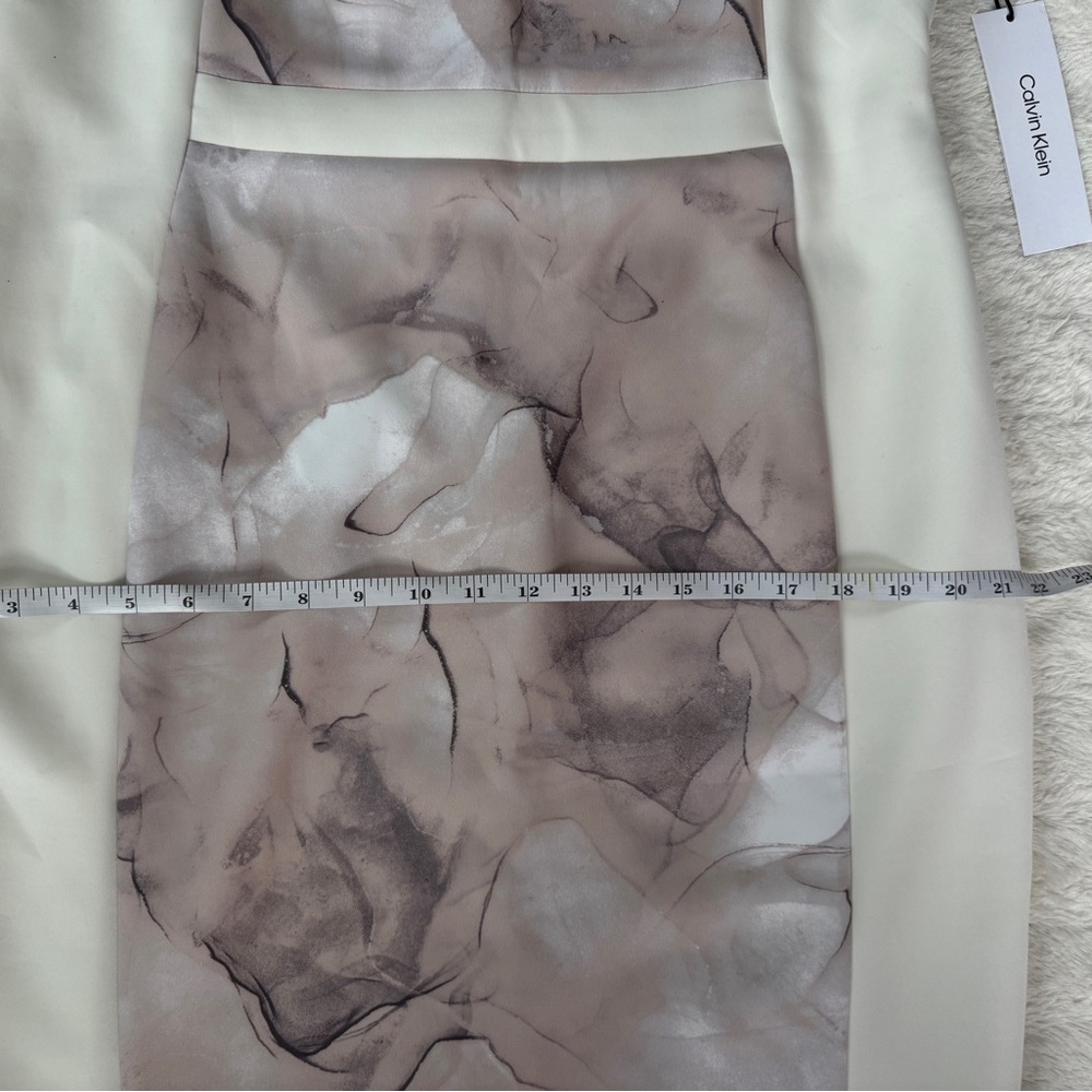 NWT Calvin Klein Marble Print Midi Dress - Cream and Gray - Picture 10 of 10